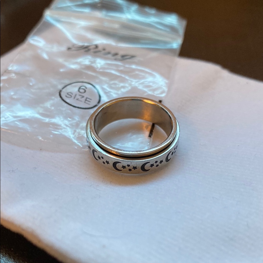 Silver Ring with Moon and Stars- Size 6